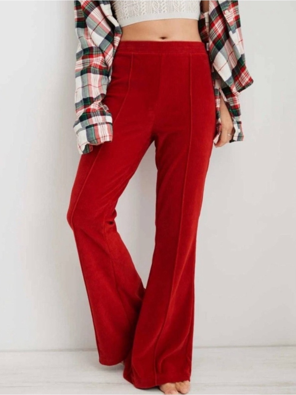 Aerie Groove On Velour High Waisted Flare Leg Pants Womens Sz Small Long